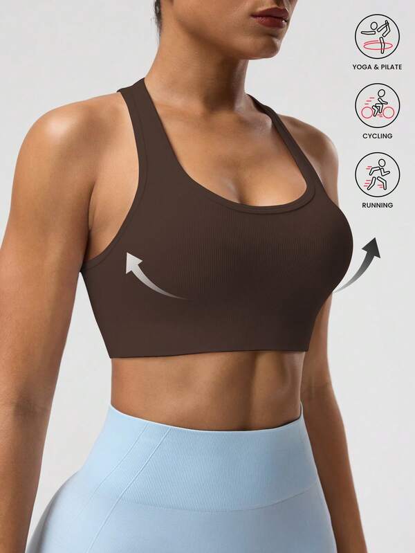 Seamluxe SHEIN Sport Regata Cropped Feminina de Ioga com Alças Racer, Cor Sólida e Sem Mangas