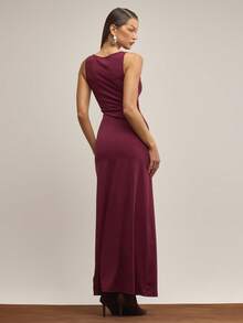 MUSERA Elegantes, enges, ärmellos geschnittenes Maxikleid mit Bootsausschnitt und A-Linie, für Abendveranstaltungen, Arbeit, sexy und süß, Gallerie Langkleid - Bordeaux - Übersicht 3