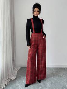 Rafferiza Women's Red Plaid Retro Vintage Overalls,Christmas New Year High-End Comfortable Sanded Plaid Overalls For Party,Autumn Winter Summer School - Multicolor - View 3