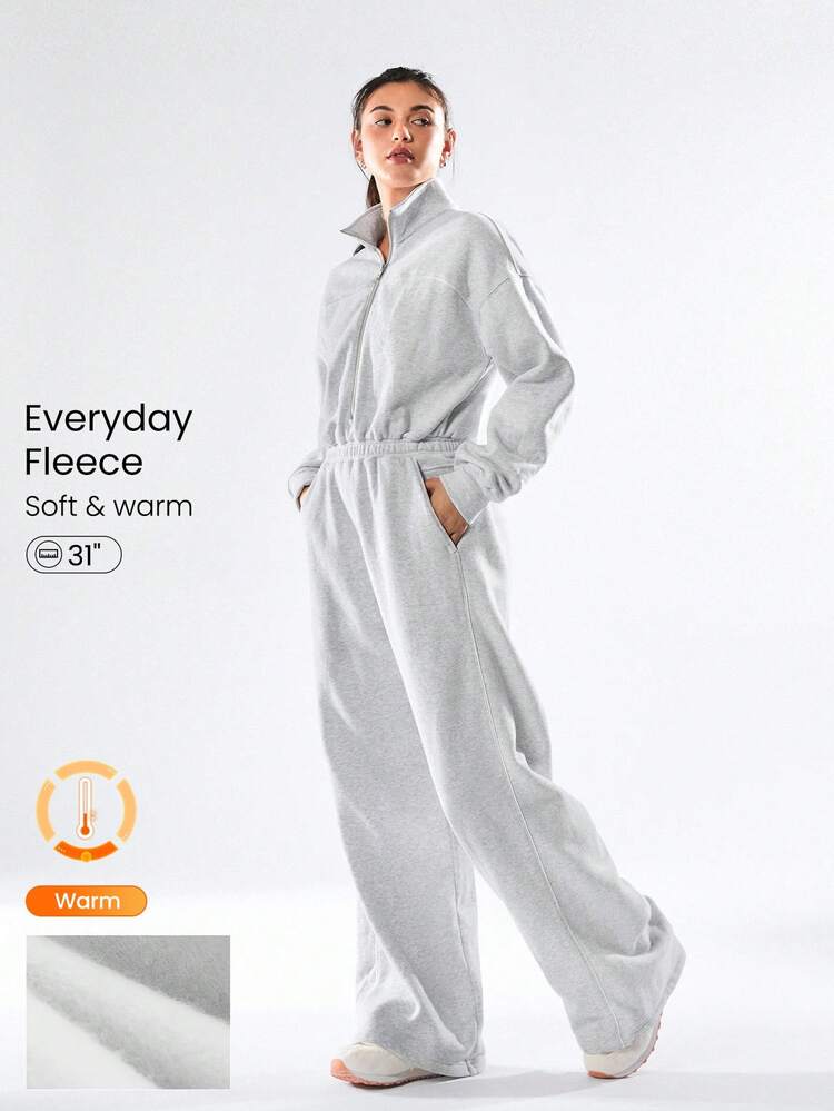 31" Tuta comoda e morbida in pile per tutti i giorni, leggera e calda, con zip frontale a contrasto, strisce, tasche laterali e effetto push-up, adatta per l'autunno e l'inverno, per uso casual quotidiano