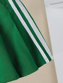 2025 年新款女童 4-7 岁缎带饰边百褶裙，热销经典休闲舒适简约风格，适合旅行、日常、上学、度假、户外、返校