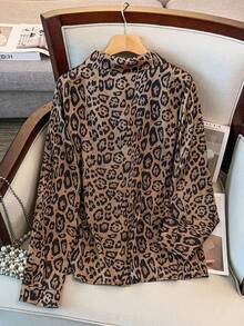GlowEve CURVE Plus Size Women Loose Fit Long Sleeve Leopard Print Shirt - Multicolor - View 2
