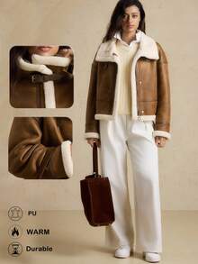 Briarwyn Fashionable Versatile Retro Fleece Warm Brown Jacket, Autumn/Winter,Fall Clothes For Women ,Old Money Style Women,Women's Winter Jacket,Chic Women's Jacket - Coffee Brown - View 2