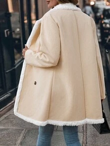 SHEIN Clasi 仿保暖内衬长款大衣，常规版型，秋冬 - 杏色 - 查看 3