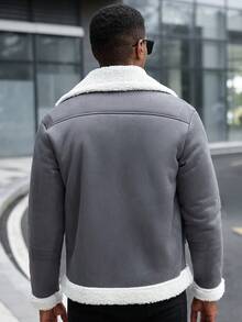 Manfinity Homme Manfinity 男士灰色外套，撞色毛领和袖口，拉链开合，休闲长袖夹克，保暖性强，适合秋冬季节穿着。领子可双向佩戴，是送给男友或老公的完美节日礼物。男士冬季灰色抓绒外套 - 灰色 - 查看 2