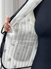 Elenzga Jaqueta Fashionável Feminina com Estampa de Coração e Cadarço, Inverno - Damasco - Visão 7