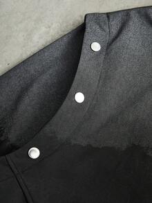 PAVTROS 男士纽扣侧缝长袖和短袖 T 恤，宽松 Y2K 现代街头风格 - 黑色 - 查看 3