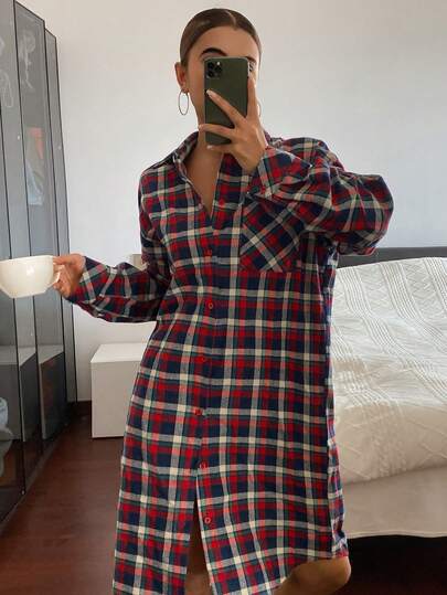 DAZY 圣诞格子宽松及膝女士睡裙睡衣，冬季