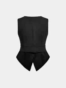 青少女休閒優雅簡約通勤上衣和長褲2件套裝 - 黑色 - 查看 12