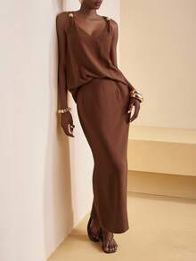 Zivah 2025 Nouvel ensemble deux pièces élégant d'été et d'automne avec décoration métallique ample pour débardeur + jupe trapèze taille haute. Convient pour les vacances, les sorties, les rendez-vous, les voyages en avion, le quotidien, les dates, la remise des diplômes, la rentrée, le style bohème, l'élégance