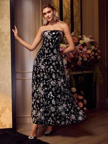 MOTF Soiréza WOMEN'S PARTY STRAPLESS SEQUIN EMBROIDERED DRESS - Black - View 5