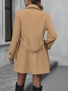 EMERY ROSE 女士纯色双排扣羊毛大衣，适合通勤，秋冬 - 駝色 - 查看 2