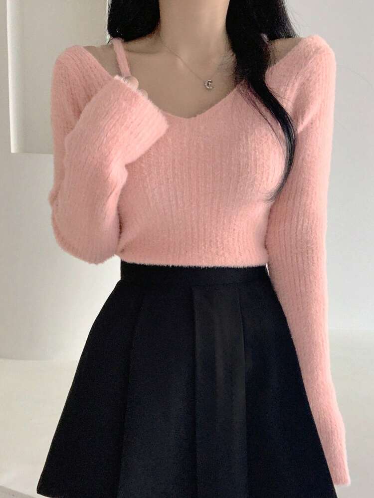 Stylish Keyhole Neckline Sweater For Women, Sexy Long Sleeve Pullover, Autumn/Winter