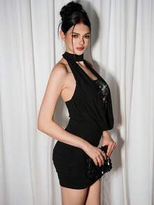 Sweetina Rochie mini pentru femei, model floral, cu imprimeu floral, stil retro, cu mânecă lungă, stil Vintage, cu mânecă lungă