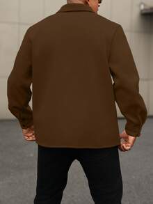 Manfinity Homme Plus Size Men's Solid Long Sleeve Shacket, Light Color - Brown - View 2