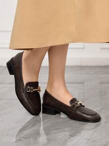 Sleekvia Women's Slip-On Loafers, British Style Thick Heel Casual Shoes, New Autumn/Spring Commuting Shoes - Coffee Brown - View 3