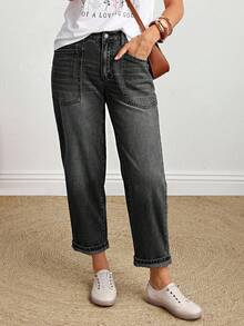 EMERY ROSE Quần jeans ống côn giặt thường ngày cỡ lớn dành cho người đi làm - màu đen - Xem 3