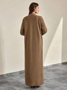 CLARA VERO Women Solid Color Textured Mock Neck Maxi Sweater Dress & Open Front Maxi Cardigan 2pcs Set - Camel - View 8