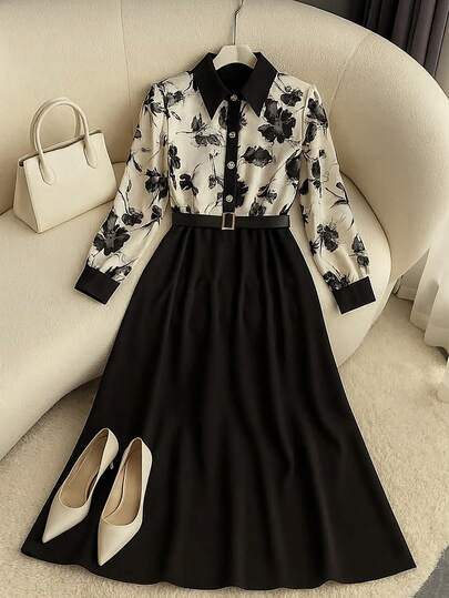 GlowEve 女士优雅长款秋季梭织印花连衣裙