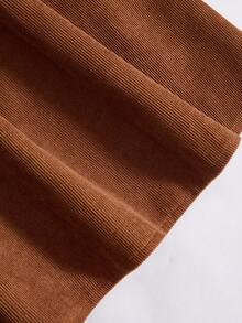 Women's Casual Solid Color Hollow Bow Decor Mid-Length Dress, Autumn Long Sleeve Brown Dress - Brown - View 5