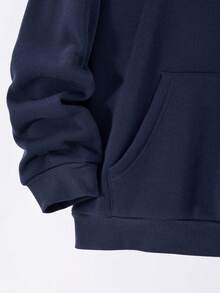 SHEIN Vacaura Teens/Teen Boy Casual Solid Color Lightweight Gray Sweatshirt - Navy Blue - View 5