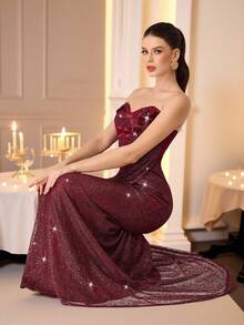 Coutiva 正式晚礼服（华丽装饰） - 酒紅色 - 查看 4