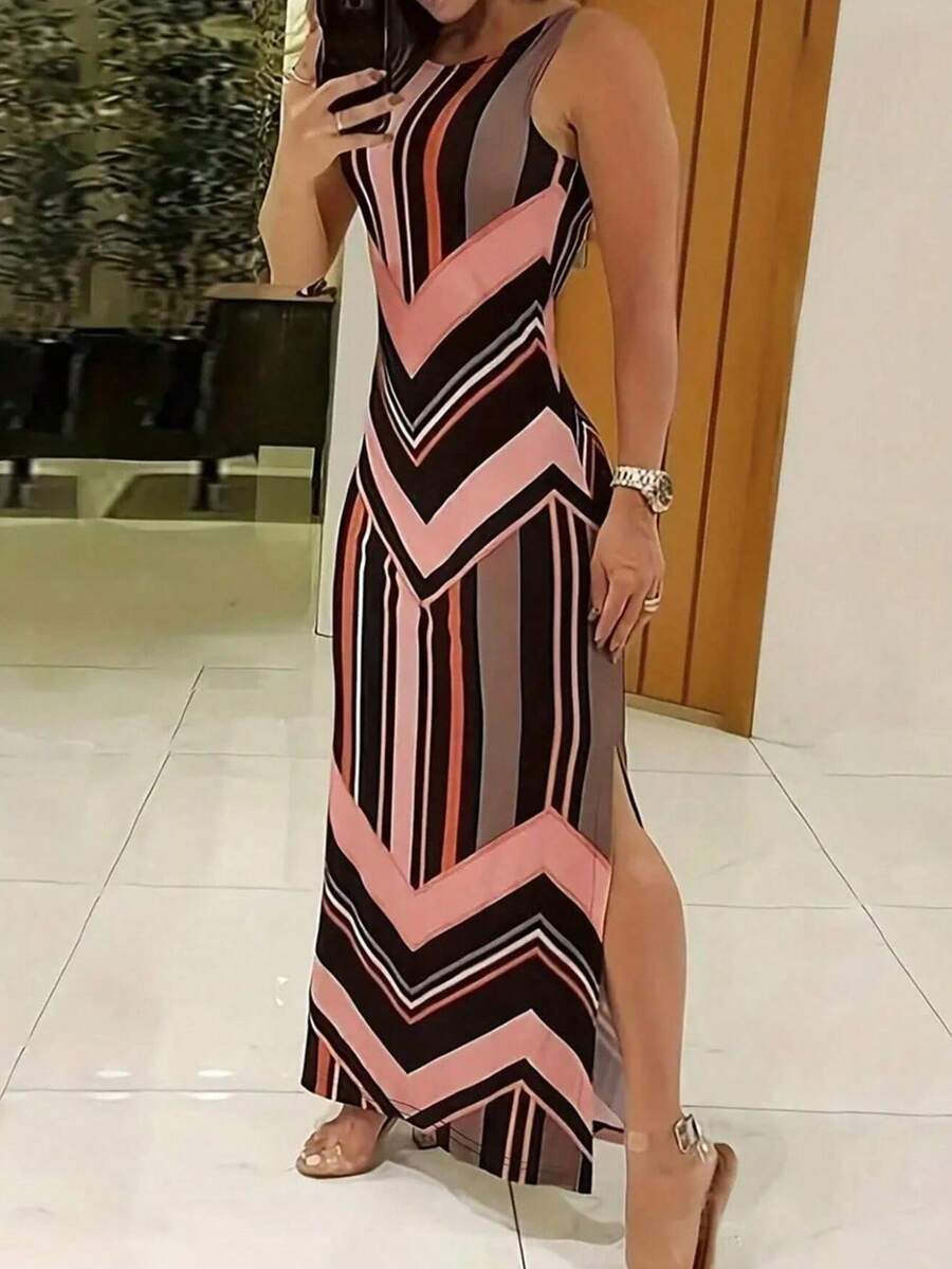 EMERY ROSE Đầm Maxi Dài Cổ Tròn Không Tay Kẻ Sọc Thường Ngày Cho Nữ Mùa Hè - Hồng - Xem 1