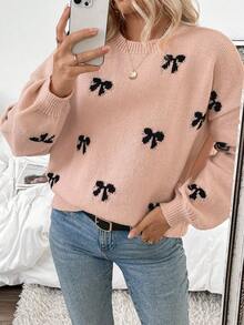 EMERY ROSE 2025 Autumn/Winter New European & American Blogger Same Style Fashionable Design Youthful Bow Casual Pullover Sweater - Multicolor - View 6