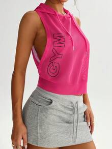 Dewbera 女士运动瑜伽网眼短款抽绳卫衣 - 玫紅色 - 查看 2