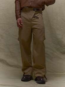 Musero Men Asymmetric Construction Front Oversized Ballon Fit Leather Adjustable Straps Fall SUMMER SPRING - Khaki - View 2