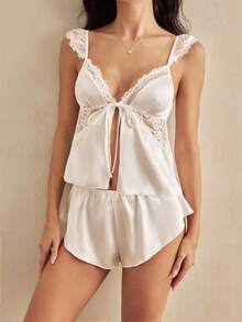 Charlaine 2pcs Elegant French Lace, Satin, Comfortable Women Pajama Set