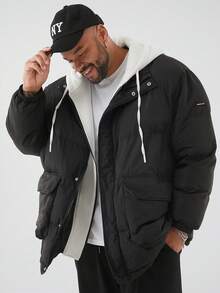 EASEVO Men Plus Hooded Zip-Up Thick Long Sleeve Coat