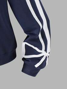 2件套青少年女孩拉链连帽运动衫和休闲宽松运动裤套装 - 藍色 - 查看 7