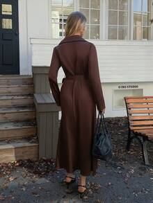 Elyressa 女士编织的优雅长款秋季连衣裙 - 咖啡棕 - 查看 2