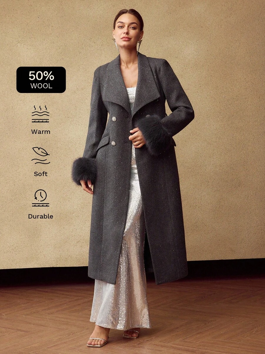 MOTF PREMIUM ÁO KHOÁC LEN KÉP NGỰC CÓ THẮT LƯNG - Xám - Xem 1