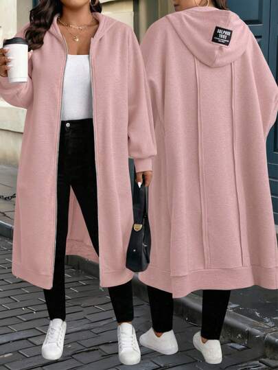 SHEIN CURVE+ Plus Size Women's Casual Versatile Long Sweatshirt, Dark Grey, Autumn/Winter Fall