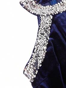 Ellevyn Women's Sleeveless Velvet Sequin Knit Jumpsuit, Elegant Bodycon Fit Straight Leg Pants, Navy Blue, Suitable For Daily Wear, Party, Autumn/Winter