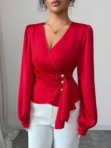 Elenzga A Lady Weaves An Elegant Autumn Shirt - Red - View 5