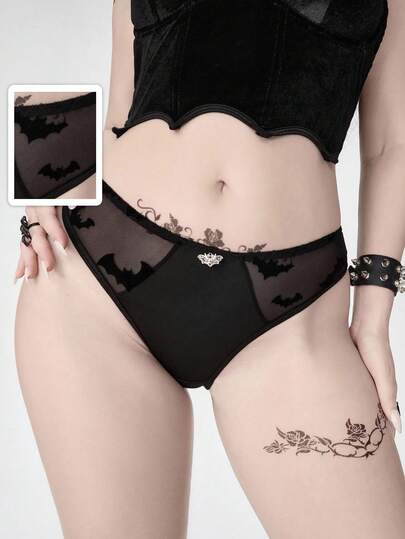 Goth 1 pièce Culotte triangle floquée chauve-souris gothique