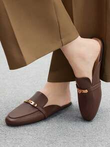 CUCCOO BIZCHIC Women's Round Toe Flat Casual Mule Shoes, Comfortable Loafers For Commuting, Shopping, Dating For Christmas Spring Shoes Fall Shoes - Brown - View 2