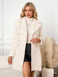 Ellevyn Áo khoác ngoài cổ tròn tay dài cài hai hàng khuy thời trang thu đông cho nữ - Màu be - Xem 3