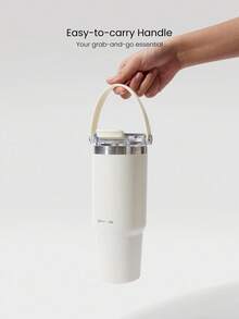 GLOWMODE 30 盎司 Easy Sipper 不锈钢双层隔热防刮翻盖吸管便携式手柄饮料杯健身房工作室旅行徒步旅行办公室户外活动日常休闲 - 米色 - 查看 5