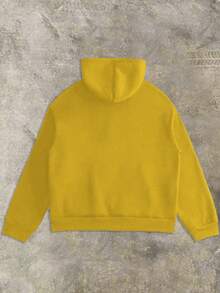 Manfinity Dauomo 男式字母印花长袖拉链休闲连帽衫 - 黃色 - 查看 2