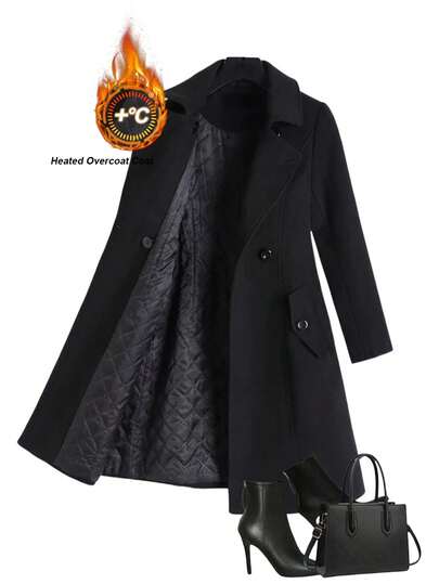 Ellevyn Curvy Plus Size Women's Casual Elegant Black Solid Long Sleeve Knotted Waist Overcoat, High Quality With Quilted Quilted Lining And Pockets Inside,Urve Plus Size Women's Black High-Quality Lapel Long Sleeve Double-Breasted Long Casual Jacket, Cold-Proof, Warm And Comfortable,Autumn,With Inner Lining And Pockets,2025 New,Plus Size Women Long Sleeve Pockets Casual Coat,Fall Women Clothes, Winter Clothes For Women,Vintage,Going Out Outfits,Fall Outfits,Fall Clothes Plus Size, Office Outfits For Women,Fall Outfits For Women,Classy Outfits For Women,Women's Fall Clothes,Office,Halloween,Halloween Costumes,Halloween Clothes,Halloween Clothes Women,Fall Tops,Old Money Style Women Long Coat For Women Neutral Clothes For Women Casual Office Outfits Women,Women's Winter Coat ,Christmas Women's Clothing,Suitable For Multiple Occasions, Chic,Party,Women's Formal Wear ,Fashionable Work Wear ,Christmas