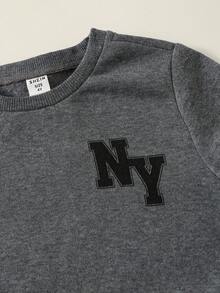 SHEIN 6 件套年轻男孩可爱休闲运动百搭字母图案长袖运动衫和慢跑裤运动服套装，秋冬 - 彩色 - 查看 4