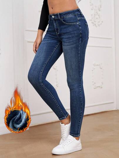 SHEIN Essnce Casual Washed Low-Rise Slim Fit Jeans