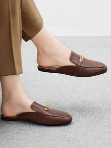 CUCCOO BIZCHIC Women's Round Toe Flat Casual Mule Shoes, Comfortable Loafers For Commuting, Shopping, Dating For Christmas Spring Shoes Fall Shoes - Brown - View 4