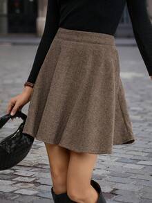 EMERY ROSE 女士简约印花 A 字裙，休闲日常穿着 - 灰色 - 查看 1