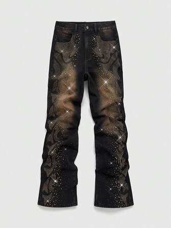 Street Life Jeans casual larghi con tasche impreziosite da strass per uomo