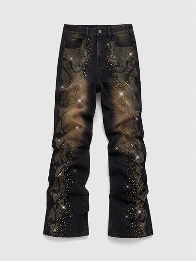 Street Life Jeans casual larghi con tasche impreziosite da strass per uomo